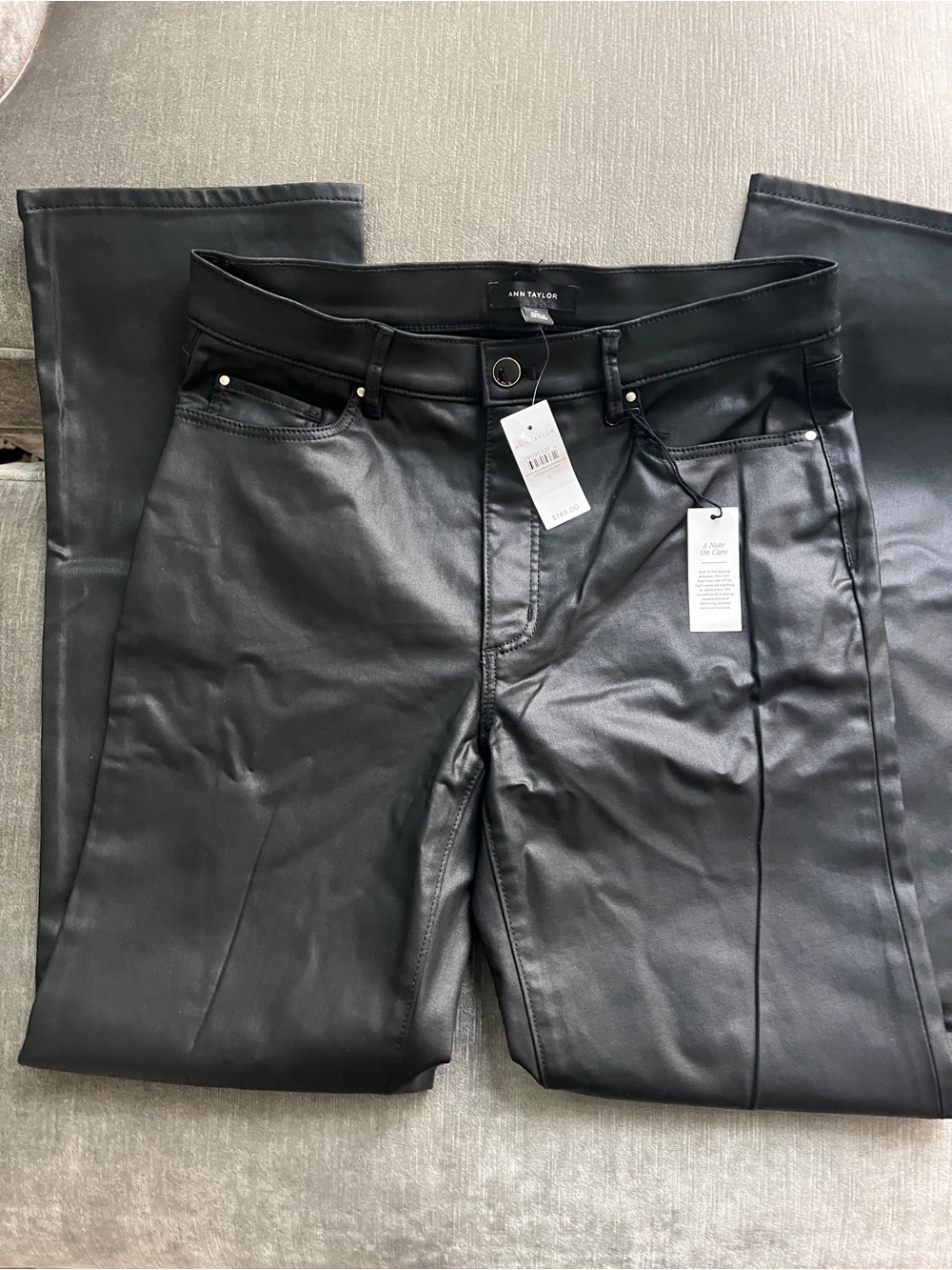 NWT Ann Taylor Black Coated "The Straight" Mid Rise Pants - Size 6